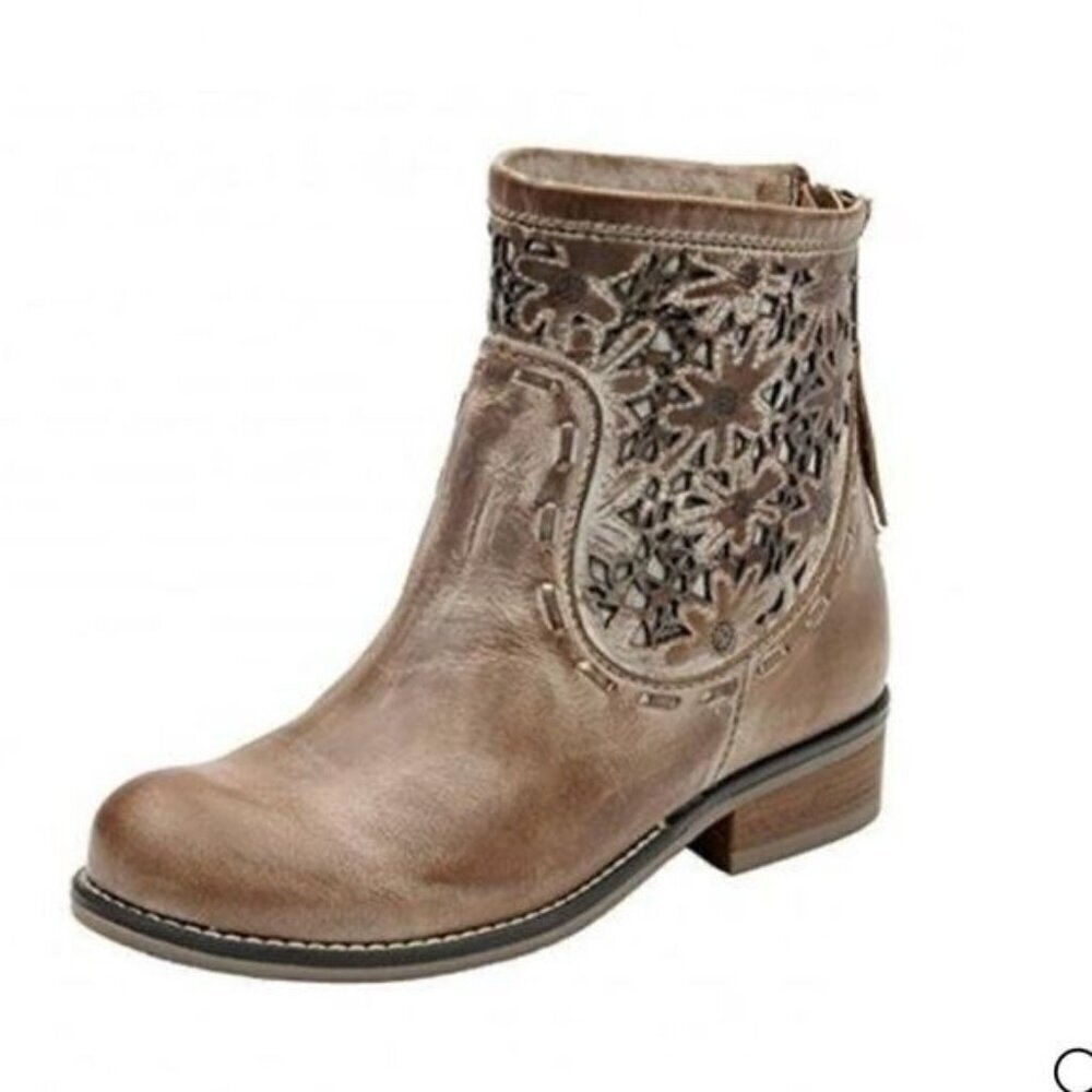 Corral Women's Taupe Laser-Cut Short Top Round Toe Boots Size 7